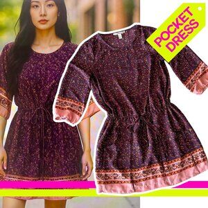 Floral Print Mini Dress W/Side Pockets | M